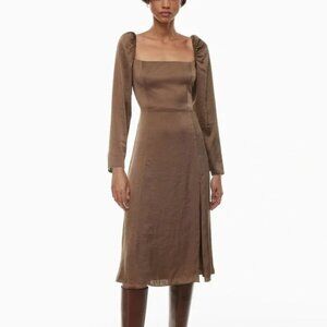 Aritzia Wilfred Bridgerton Satin Midi Dress NWT Cocoa Bean Brown Size 4